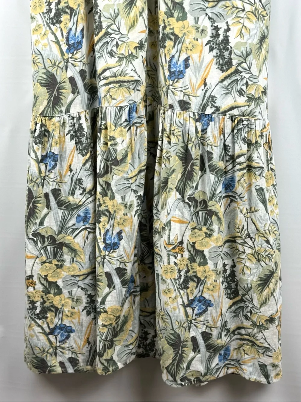 Abercrombie & Fitch Green Tropical Floral Plunge V-Neck Linen Maxi Dress